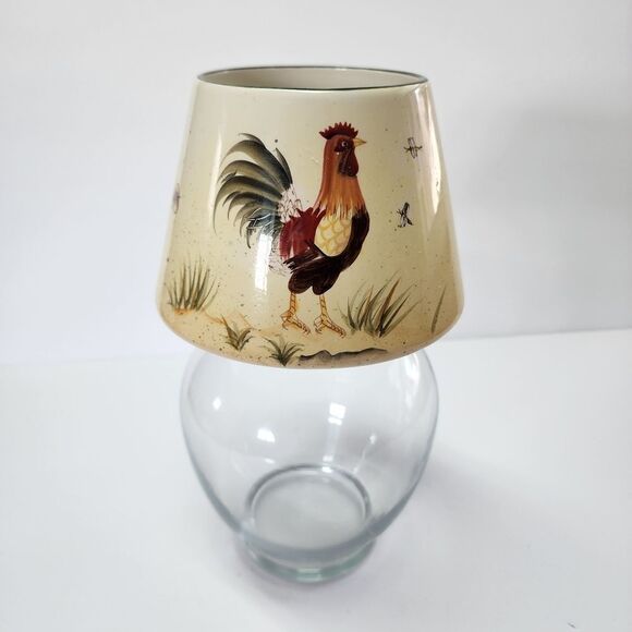 Home Interiors Candle Shade/Topper with Rooster and Glass Vase - Picture 1 of 6